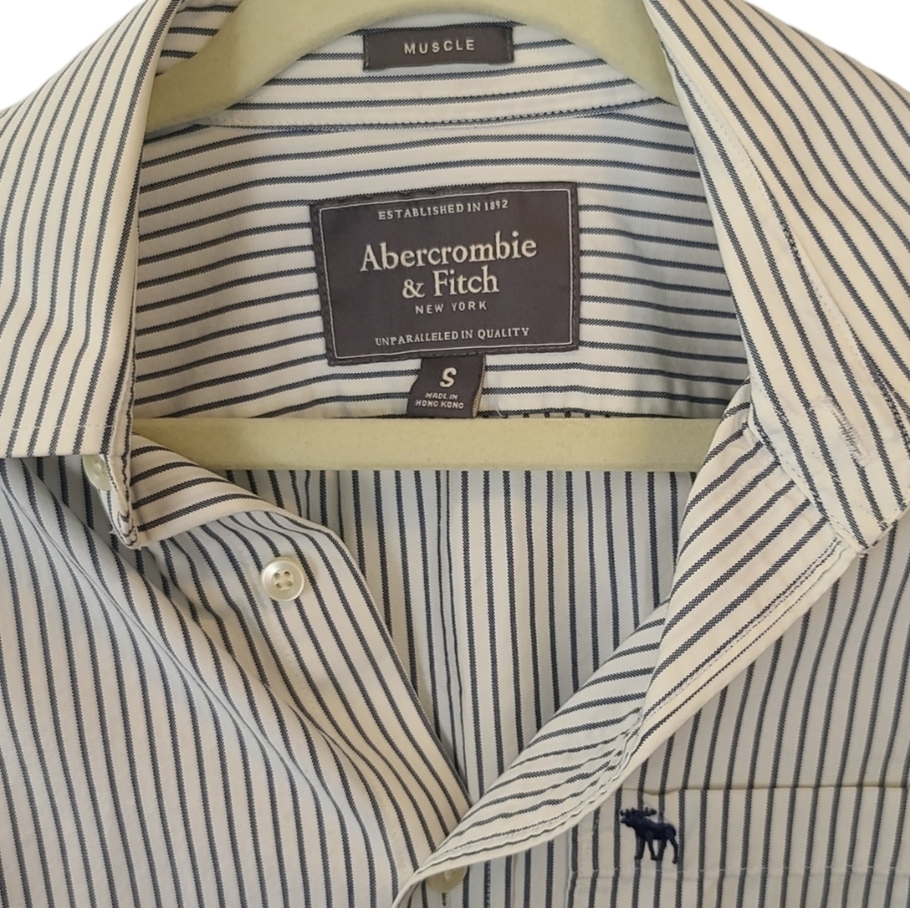 Abercrombie & Fitch Cotton  Button Down Shirt Adult Medium Blue Stripe Mens - Picture 3 of 7